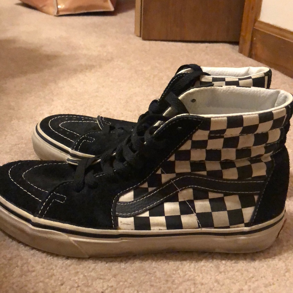 Gently used- size 7.5, checkerboard high-top vans
